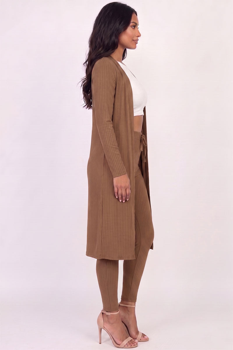 Ribbed Long Cardigan & Leggings Set
