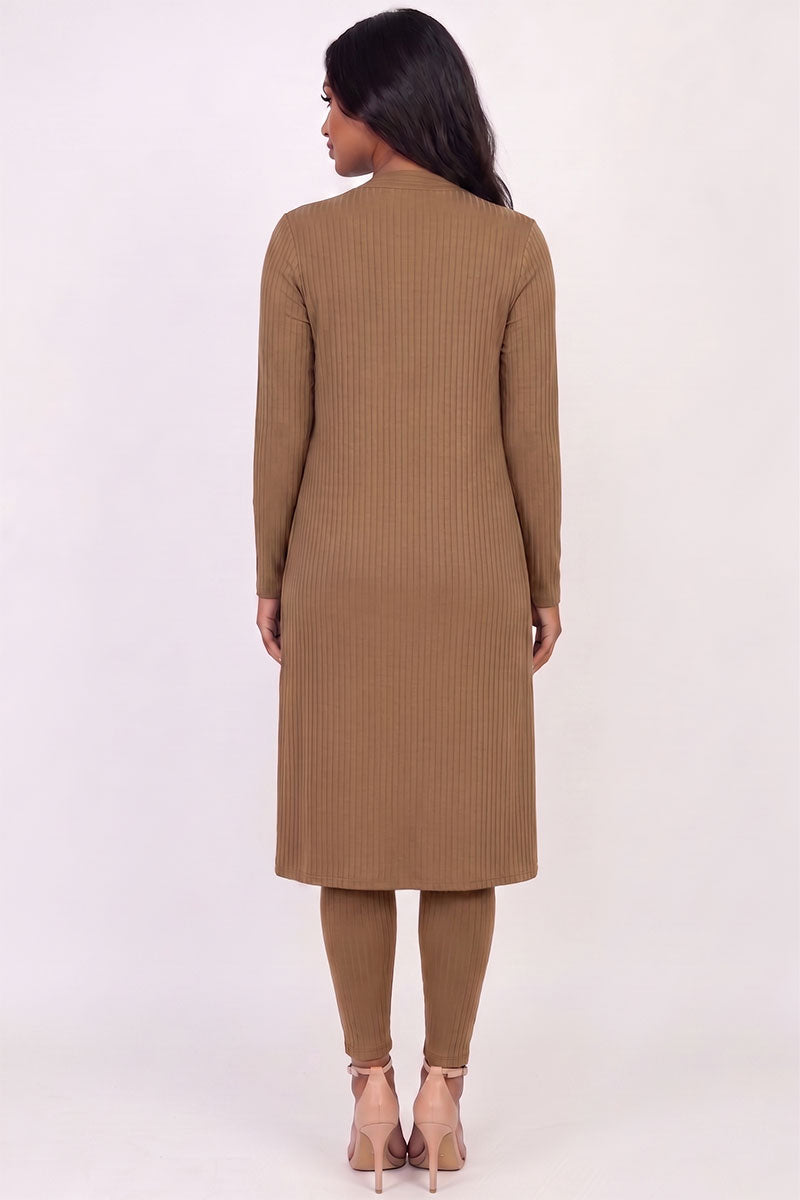 Ribbed Long Cardigan & Leggings Set