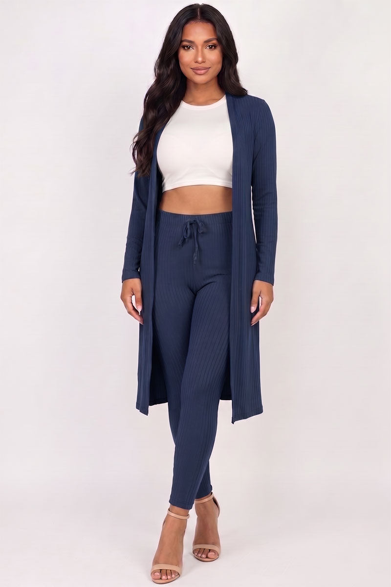Ribbed Long Cardigan & Leggings Set