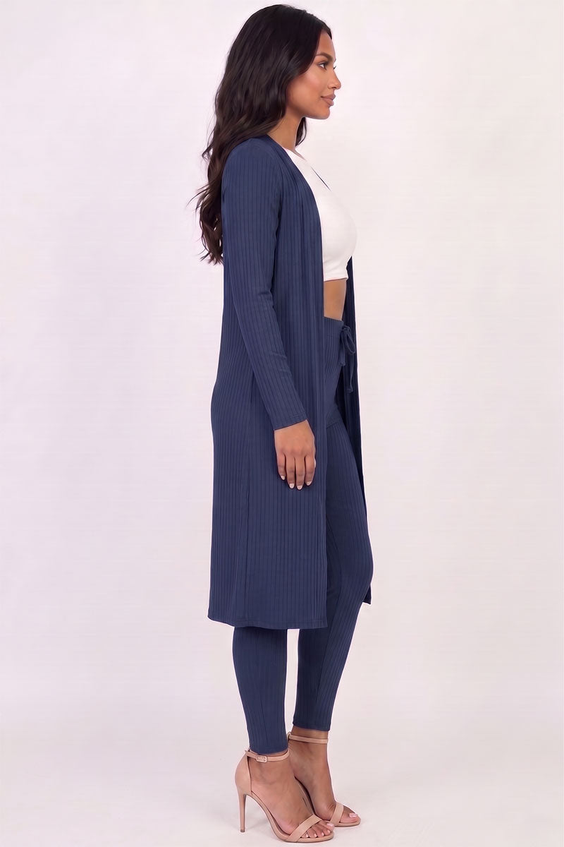 Ribbed Long Cardigan & Leggings Set