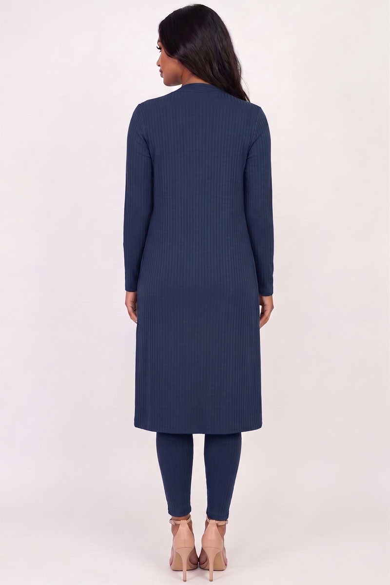 Ribbed Long Cardigan & Leggings Set