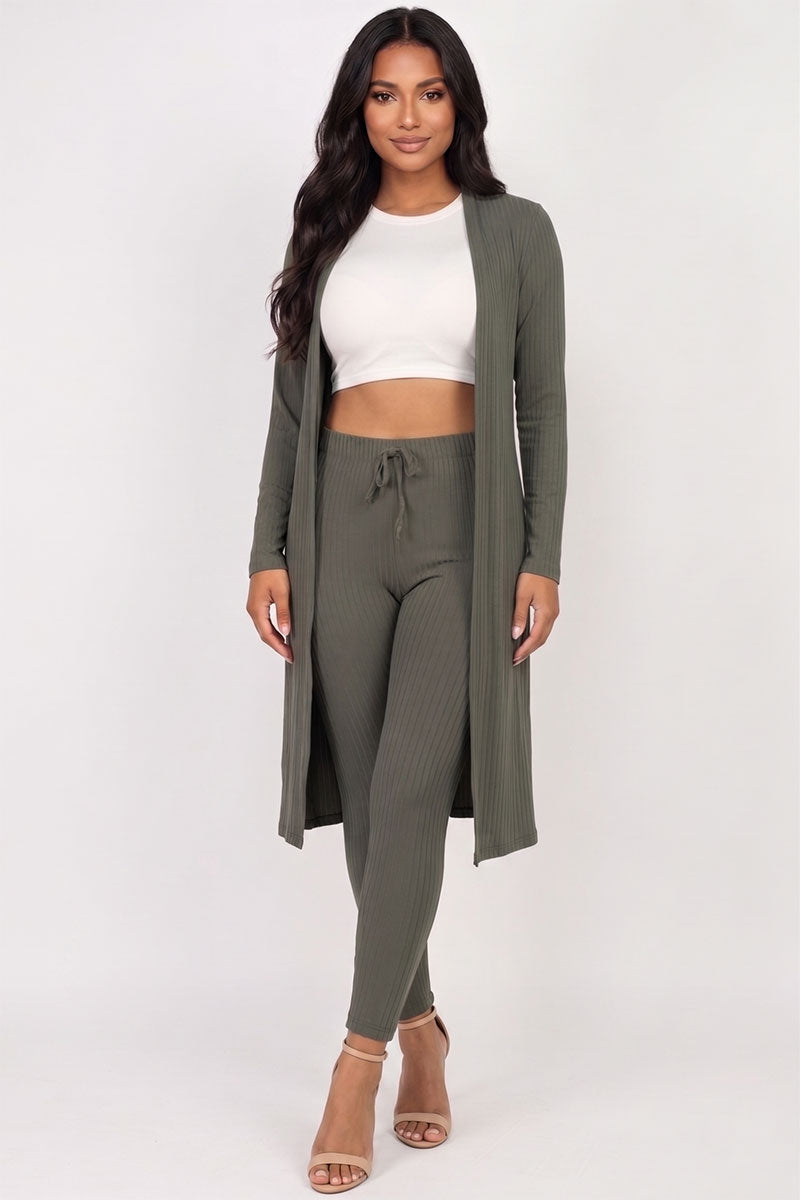 Ribbed Long Cardigan & Leggings Set