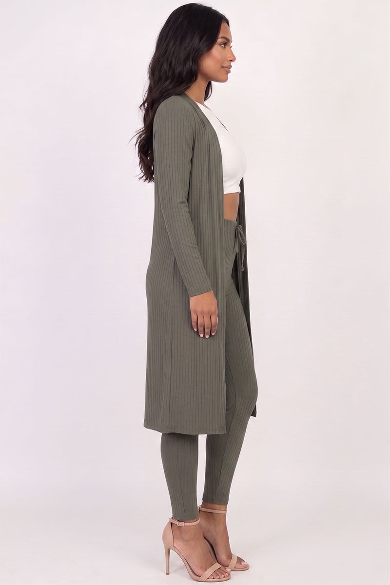 Ribbed Long Cardigan & Leggings Set