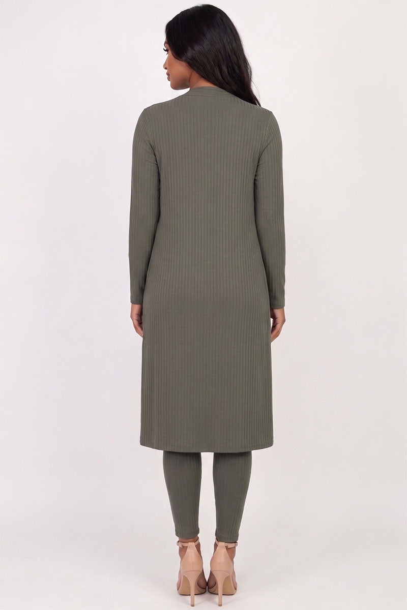 Ribbed Long Cardigan & Leggings Set