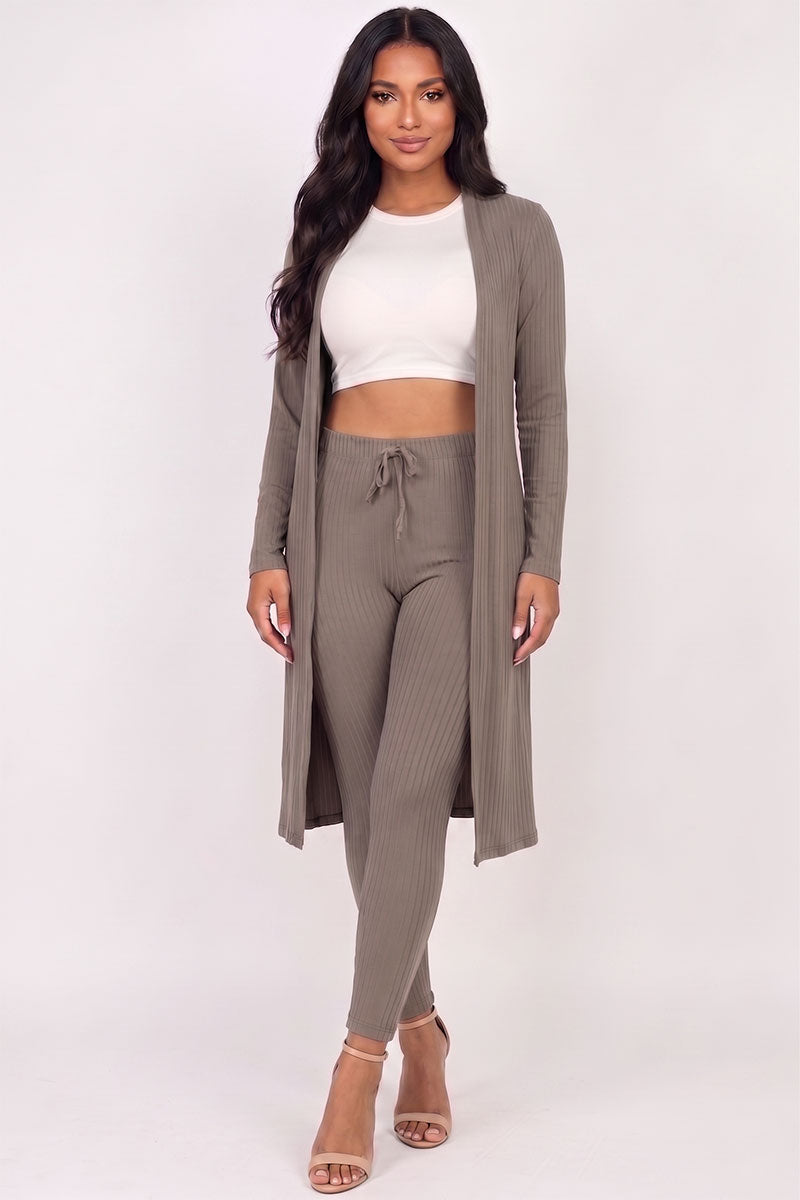 Ribbed Long Cardigan & Leggings Set