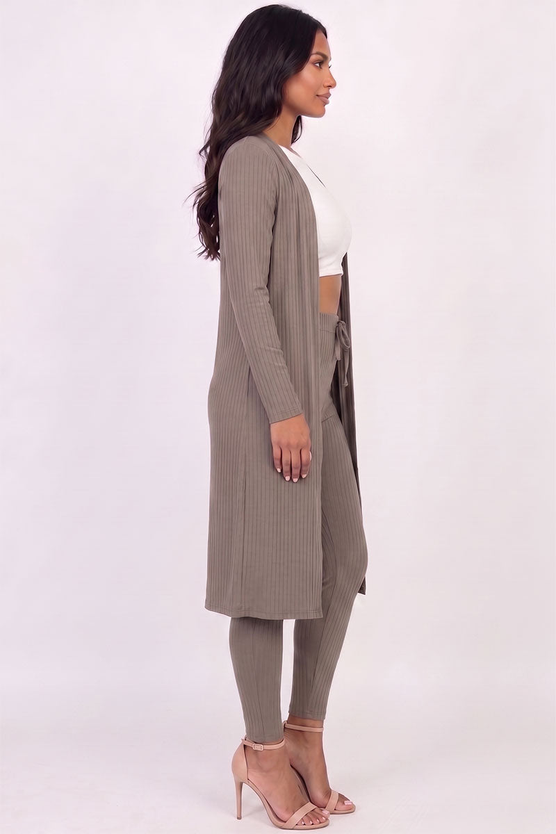 Ribbed Long Cardigan & Leggings Set
