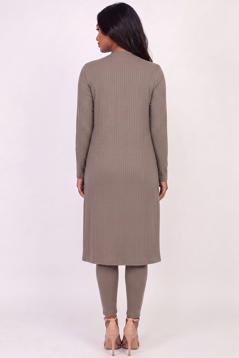 Ribbed Long Cardigan & Leggings Set