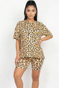 Animal Print Loose Fit Top & Biker Shorts Set