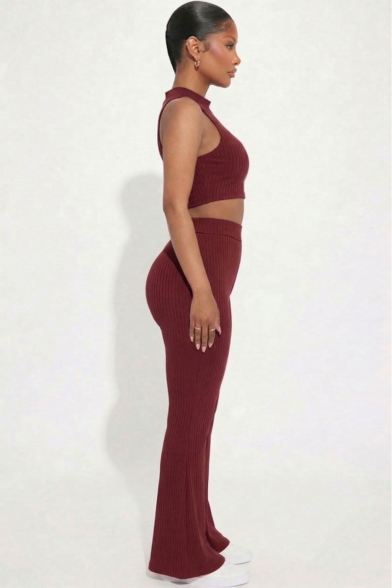 Ribbed Mock Neck Crop Tank Top & Bootcut Pants Set