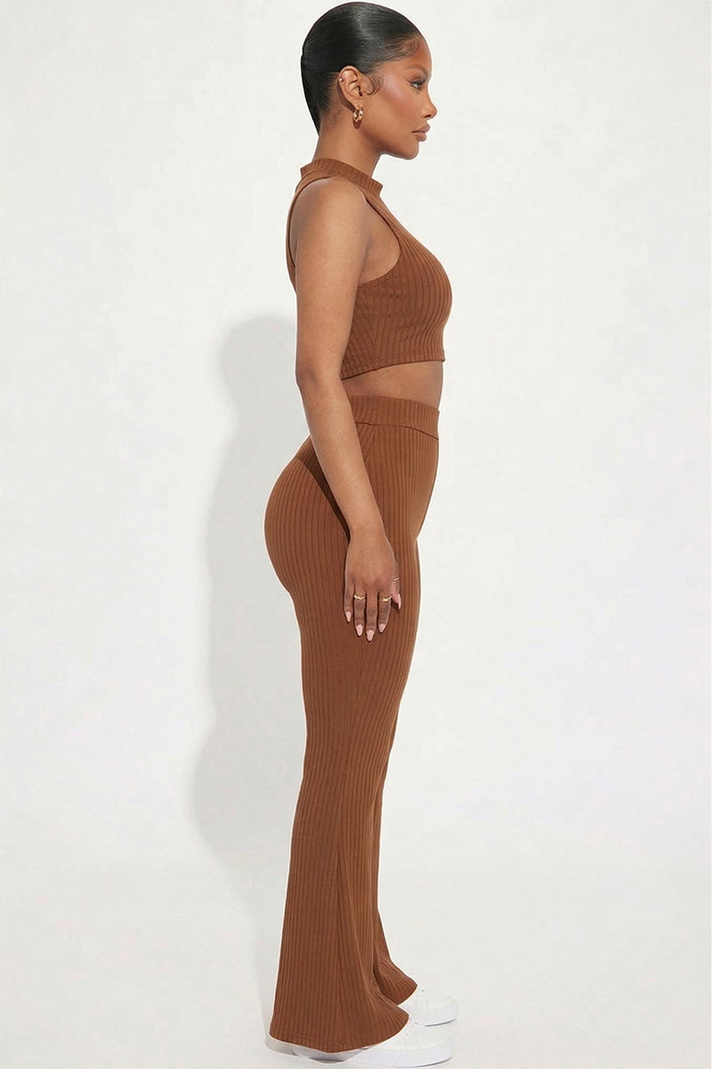 Ribbed Mock Neck Crop Tank Top & Bootcut Pants Set