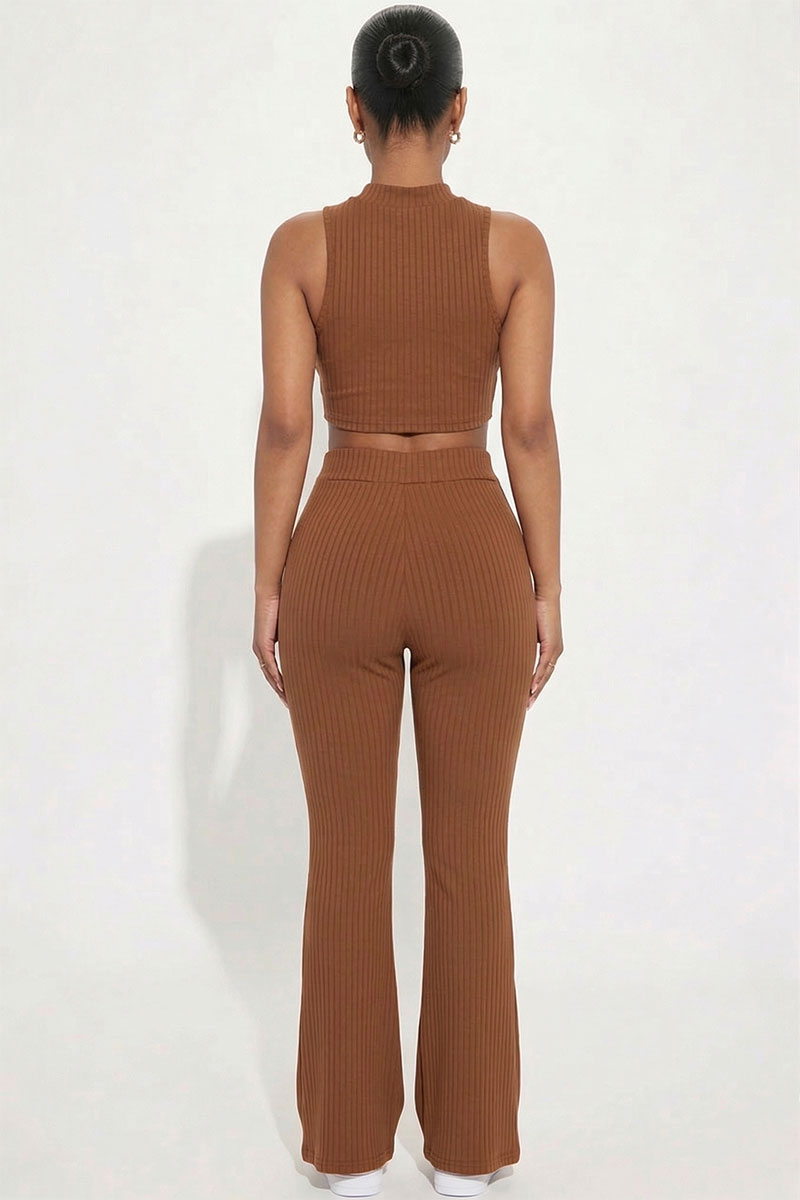 Ribbed Mock Neck Crop Tank Top & Bootcut Pants Set