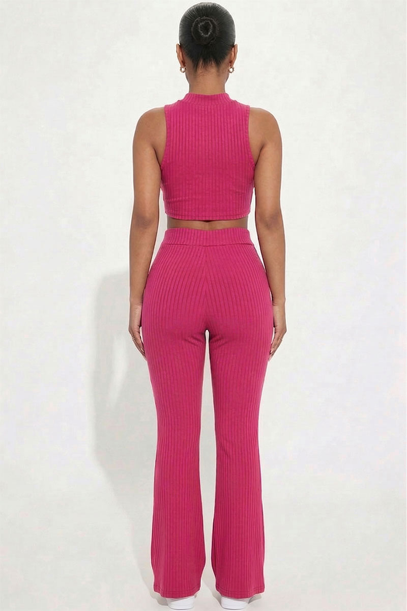 Ribbed Mock Neck Crop Tank Top & Bootcut Pants Set