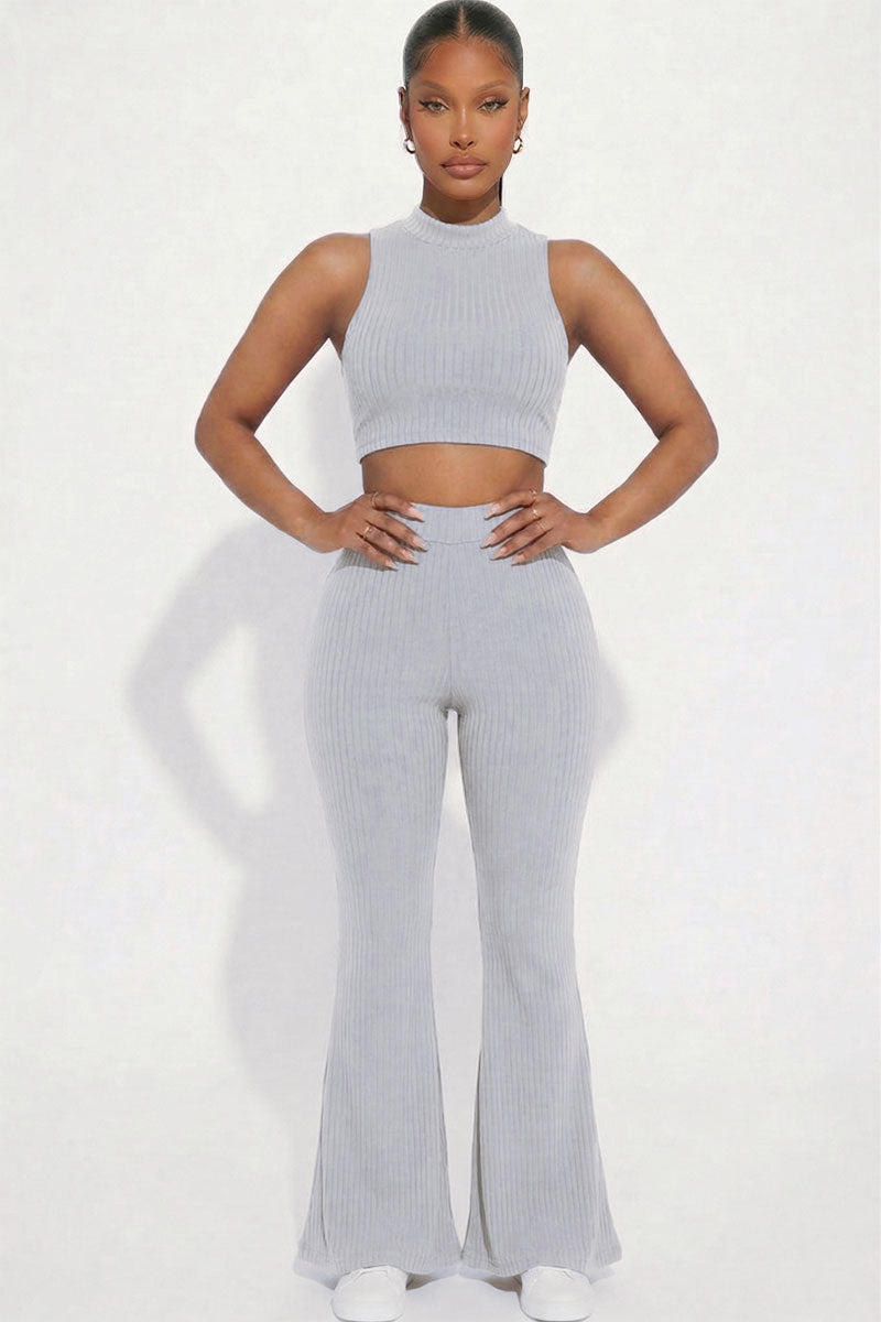 Ribbed Mock Neck Crop Tank Top & Bootcut Pants Set