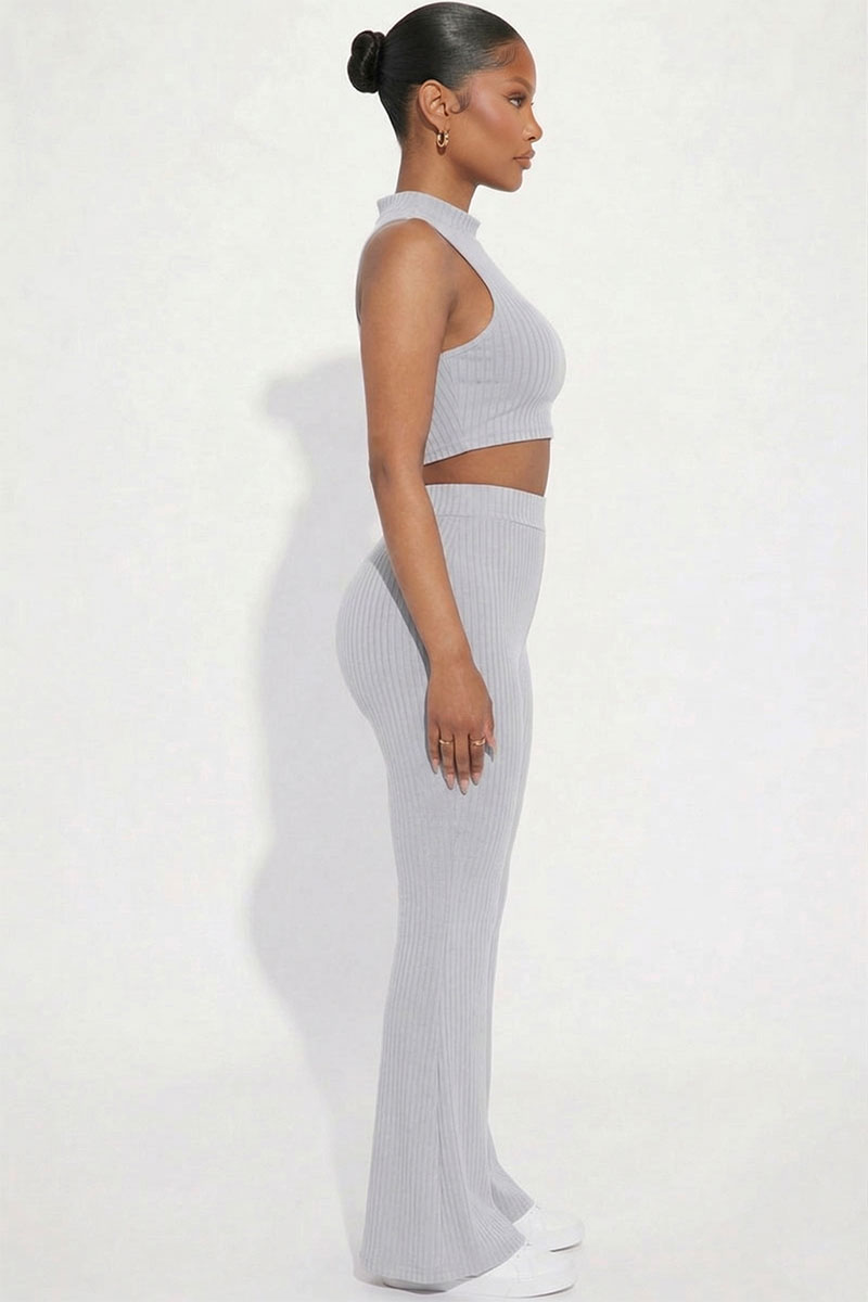 Ribbed Mock Neck Crop Tank Top & Bootcut Pants Set