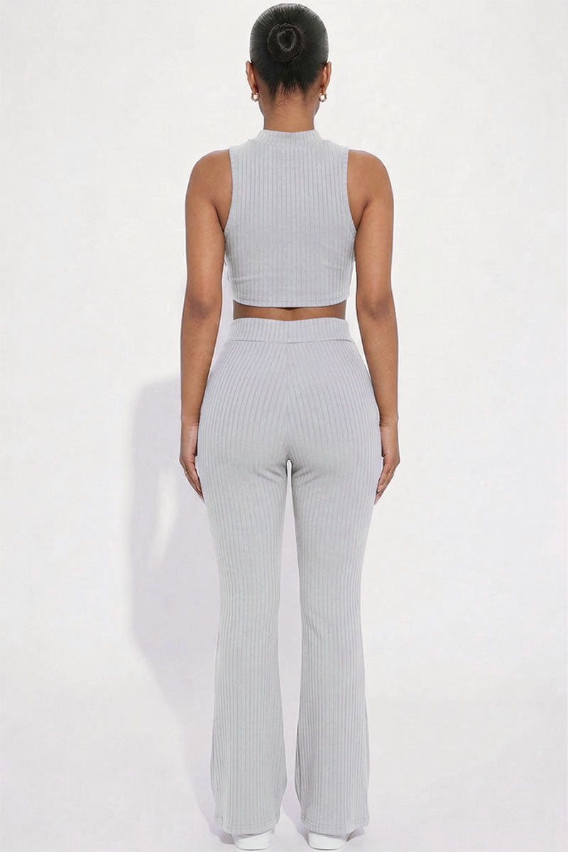 Ribbed Mock Neck Crop Tank Top & Bootcut Pants Set