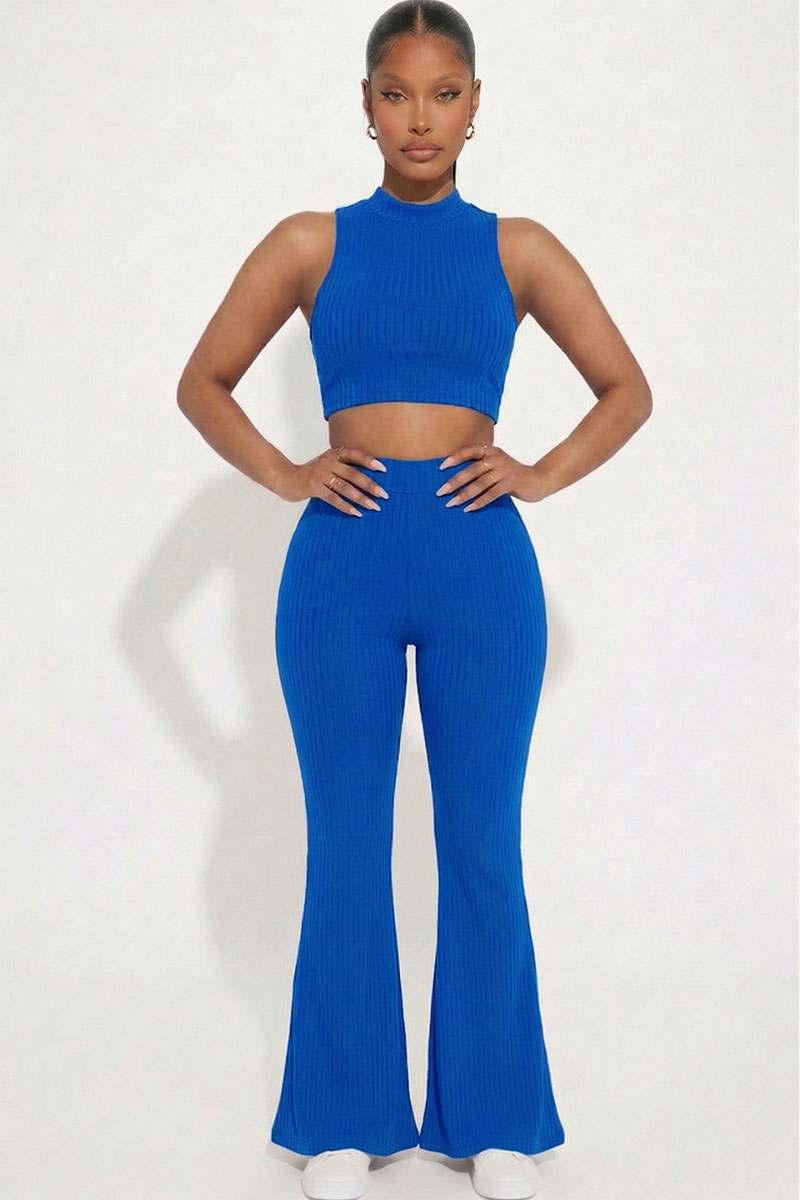 Ribbed Mock Neck Crop Tank Top & Bootcut Pants Set
