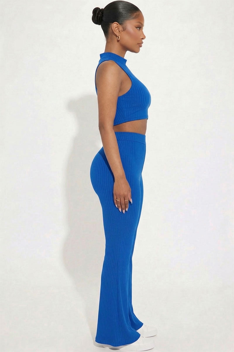 Ribbed Mock Neck Crop Tank Top & Bootcut Pants Set