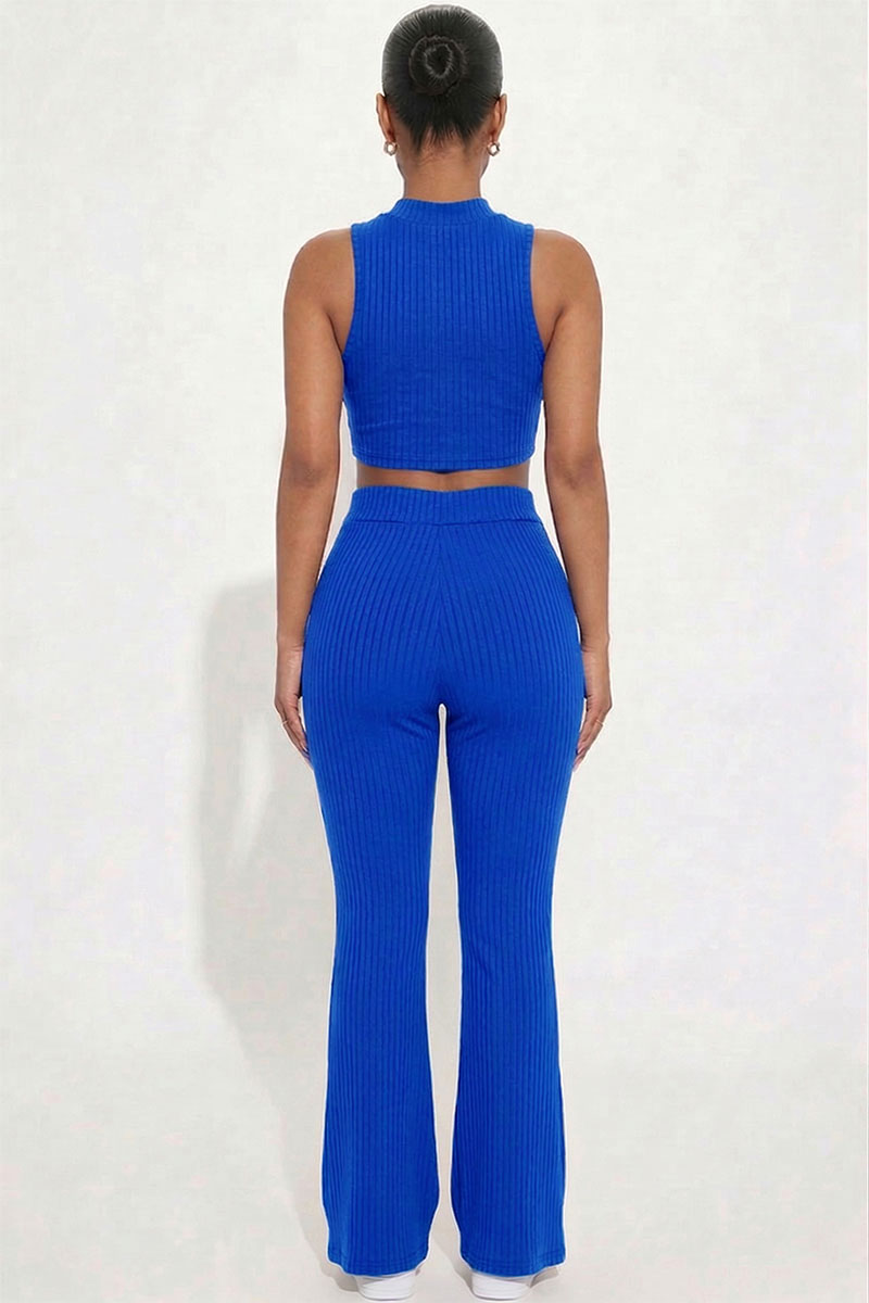 Ribbed Mock Neck Crop Tank Top & Bootcut Pants Set