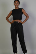 French Terry Elastic Waist Tank Top & Joggers Set