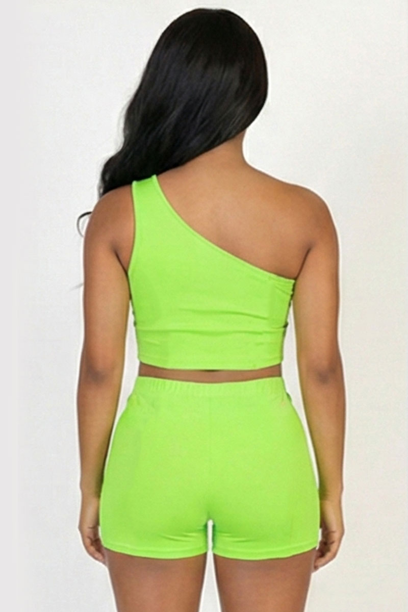 Exposed Seam One Shoulder Crop Top & Shorts Set