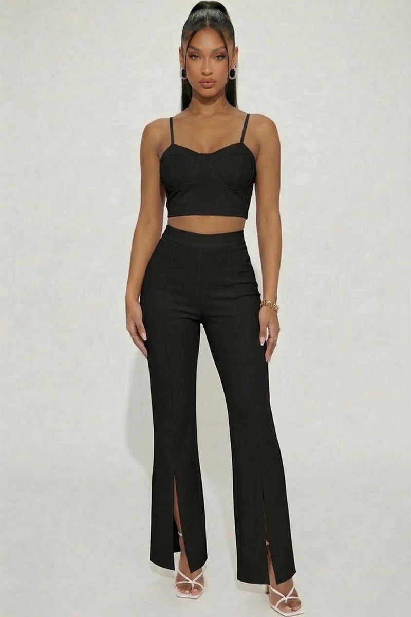 Bustier Crop Top & Front Slit Wide Leg Pants