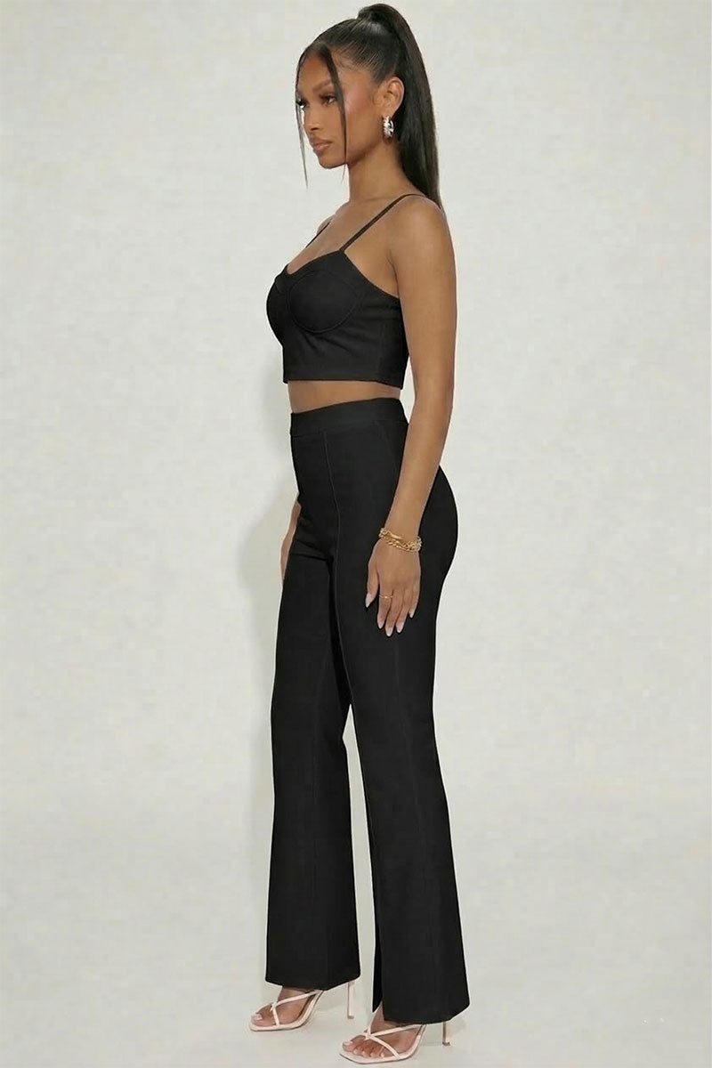 Bustier Crop Top & Front Slit Wide Leg Pants