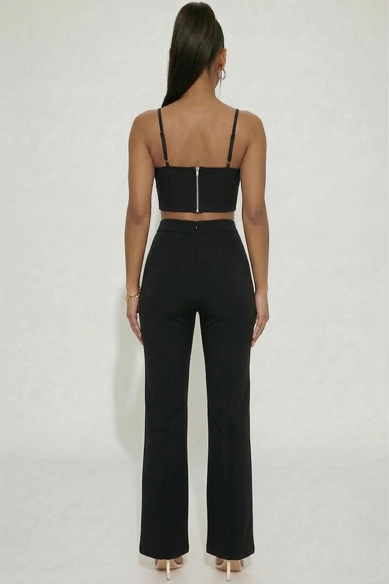 Bustier Crop Top & Front Slit Wide Leg Pants
