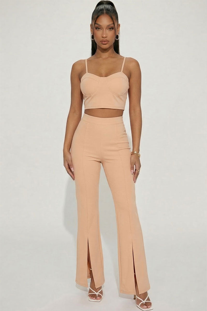 Bustier Crop Top & Front Slit Wide Leg Pants