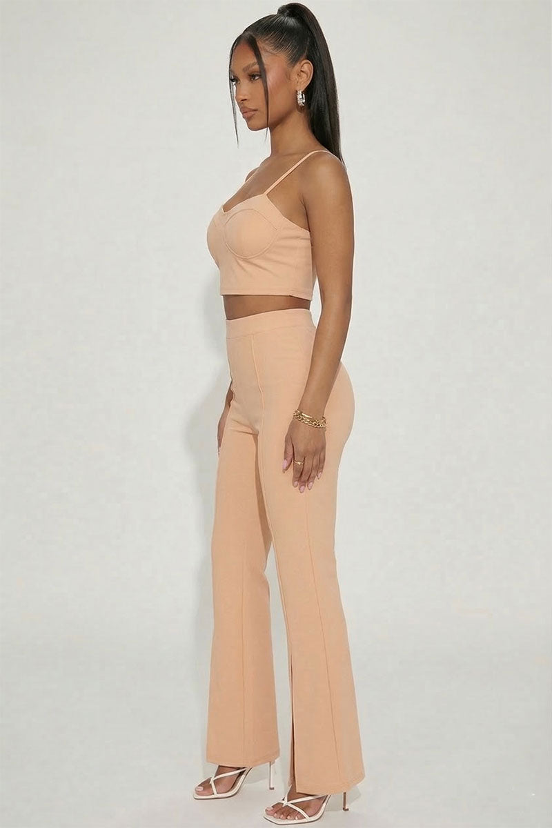 Bustier Crop Top & Front Slit Wide Leg Pants