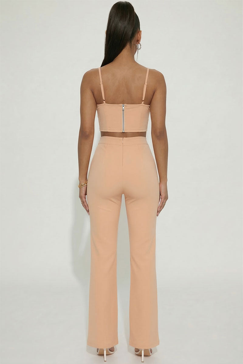 Bustier Crop Top & Front Slit Wide Leg Pants