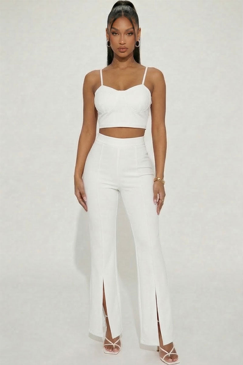 Bustier Crop Top & Front Slit Wide Leg Pants
