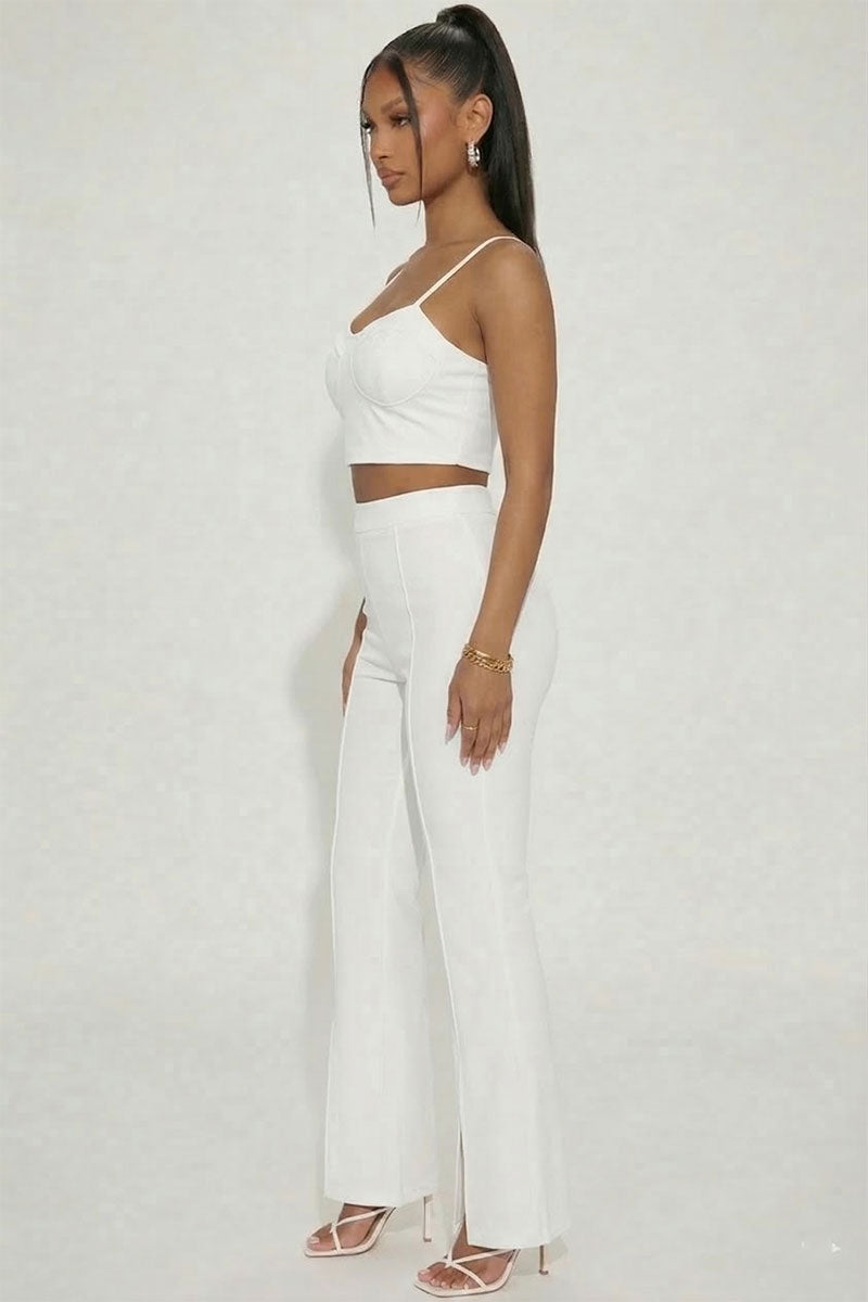 Bustier Crop Top & Front Slit Wide Leg Pants