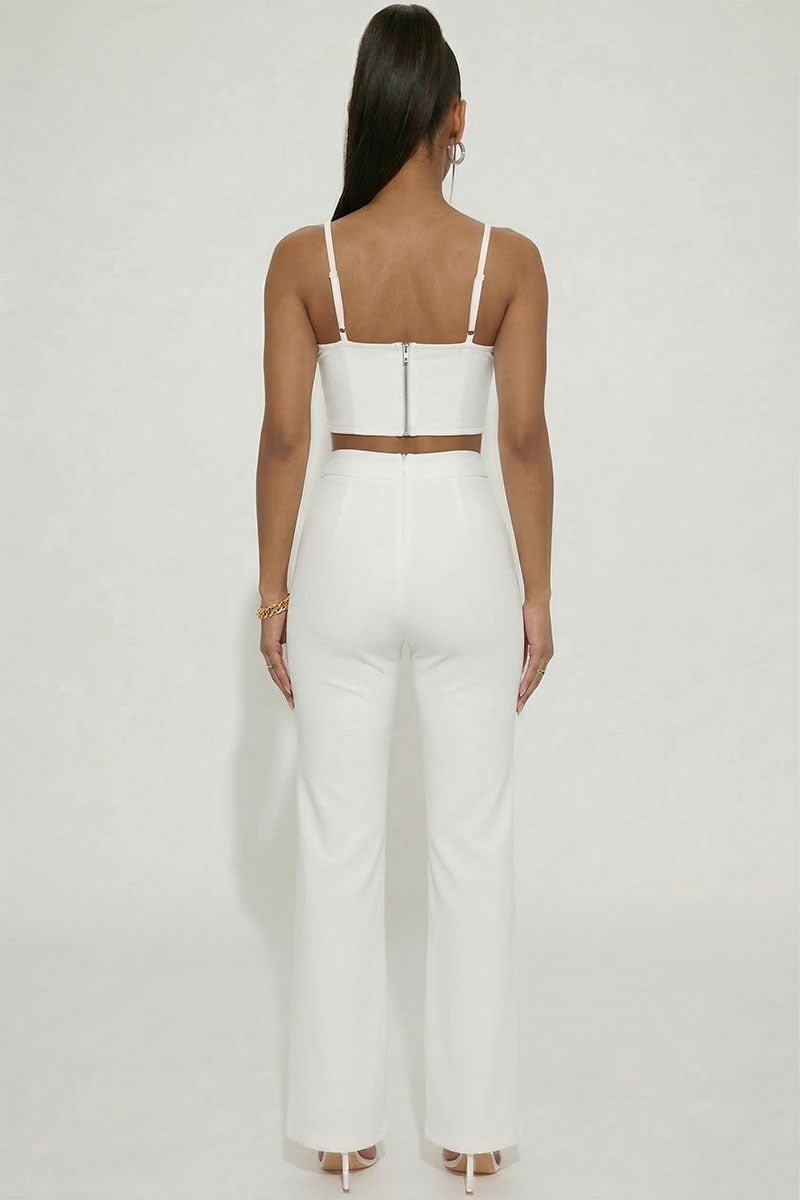 Bustier Crop Top & Front Slit Wide Leg Pants