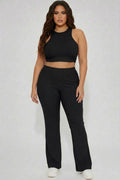 Plus Ribbed Cropped Top and Bootcut Pants Sets