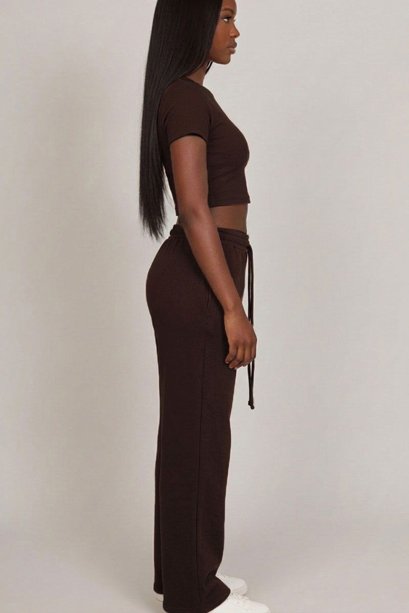2-Piece Crop Tee & Wide Leg Lounge Pants Set