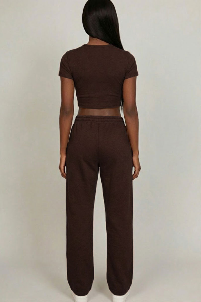 2-Piece Crop Tee & Wide Leg Lounge Pants Set