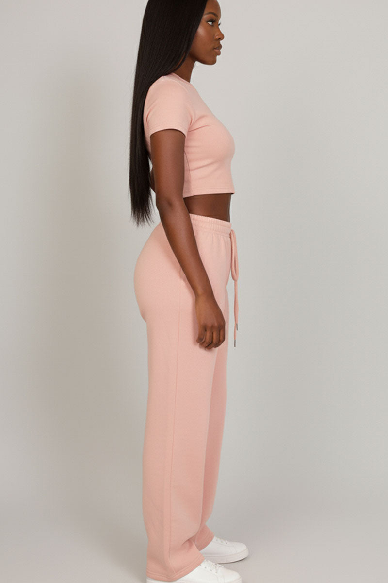2-Piece Crop Tee & Wide Leg Lounge Pants Set