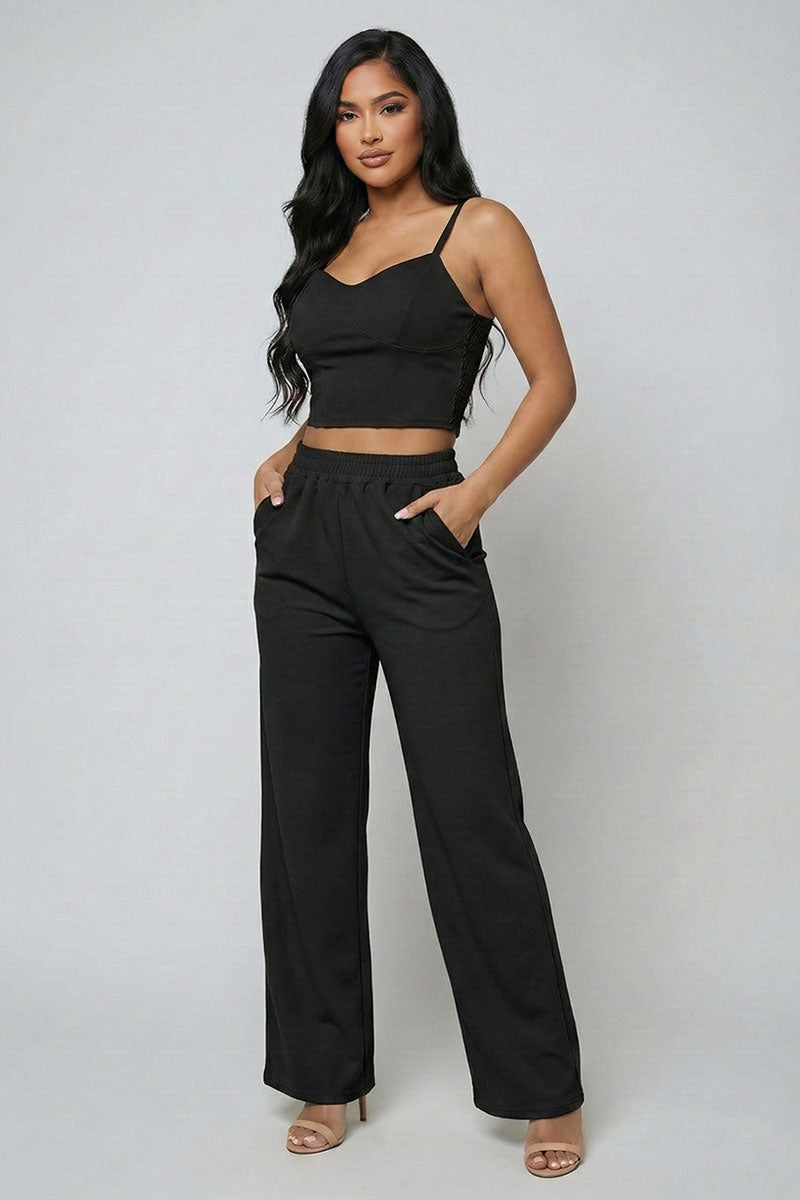 Spaghetti Strap Bralette Top & Wide Leg Pants Set