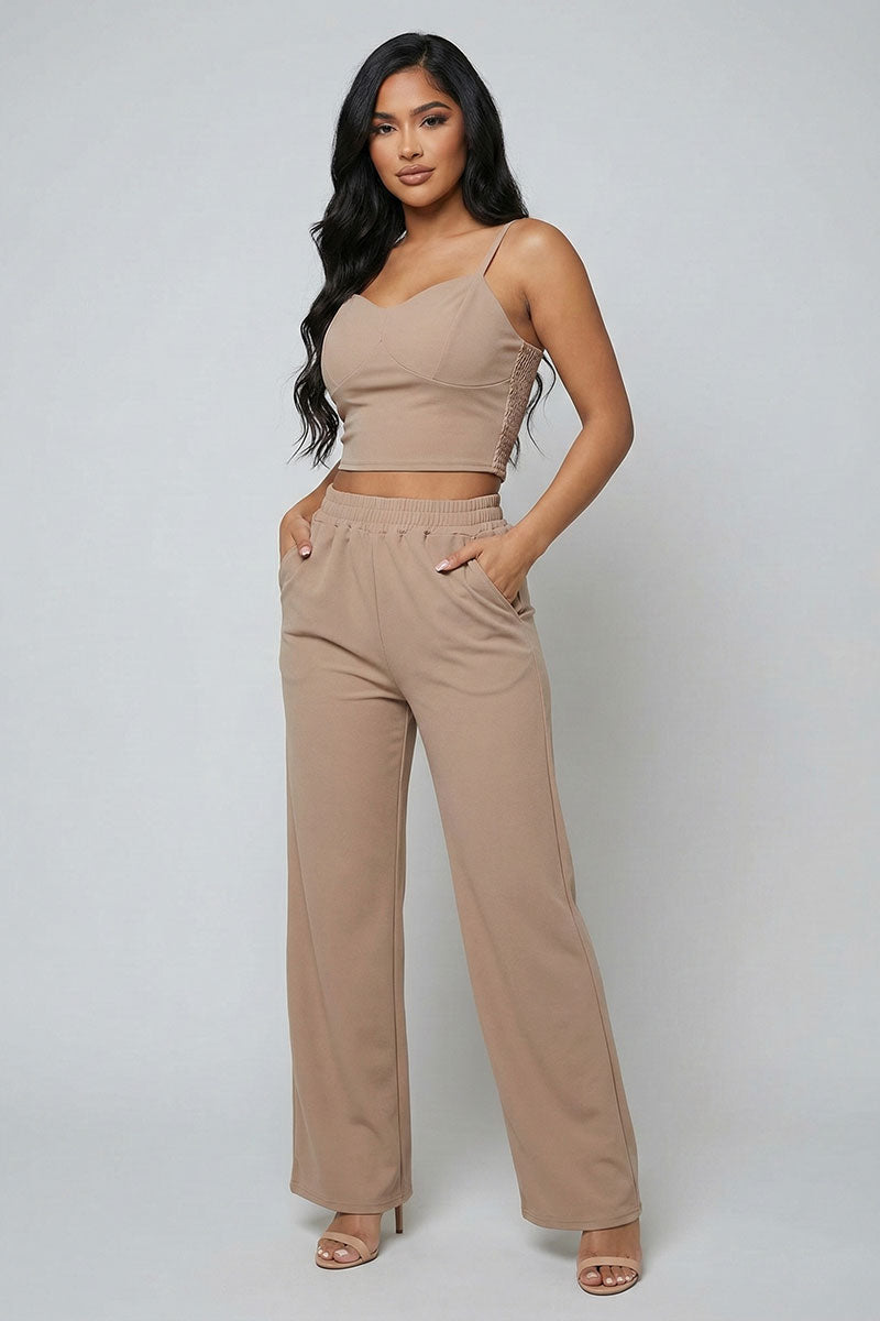 Spaghetti Strap Bralette Top & Wide Leg Pants Set