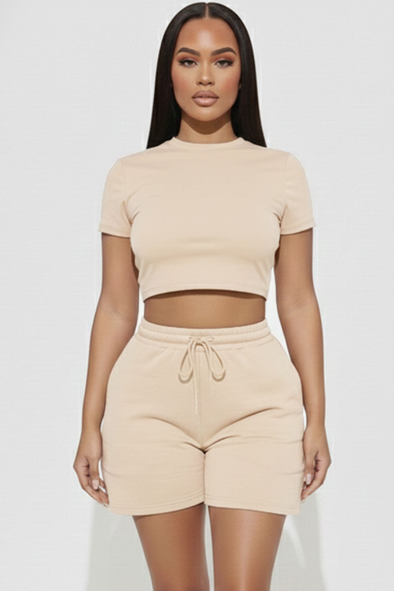 Fitted Crop Tee & Adjustable Drawstring Shorts Set