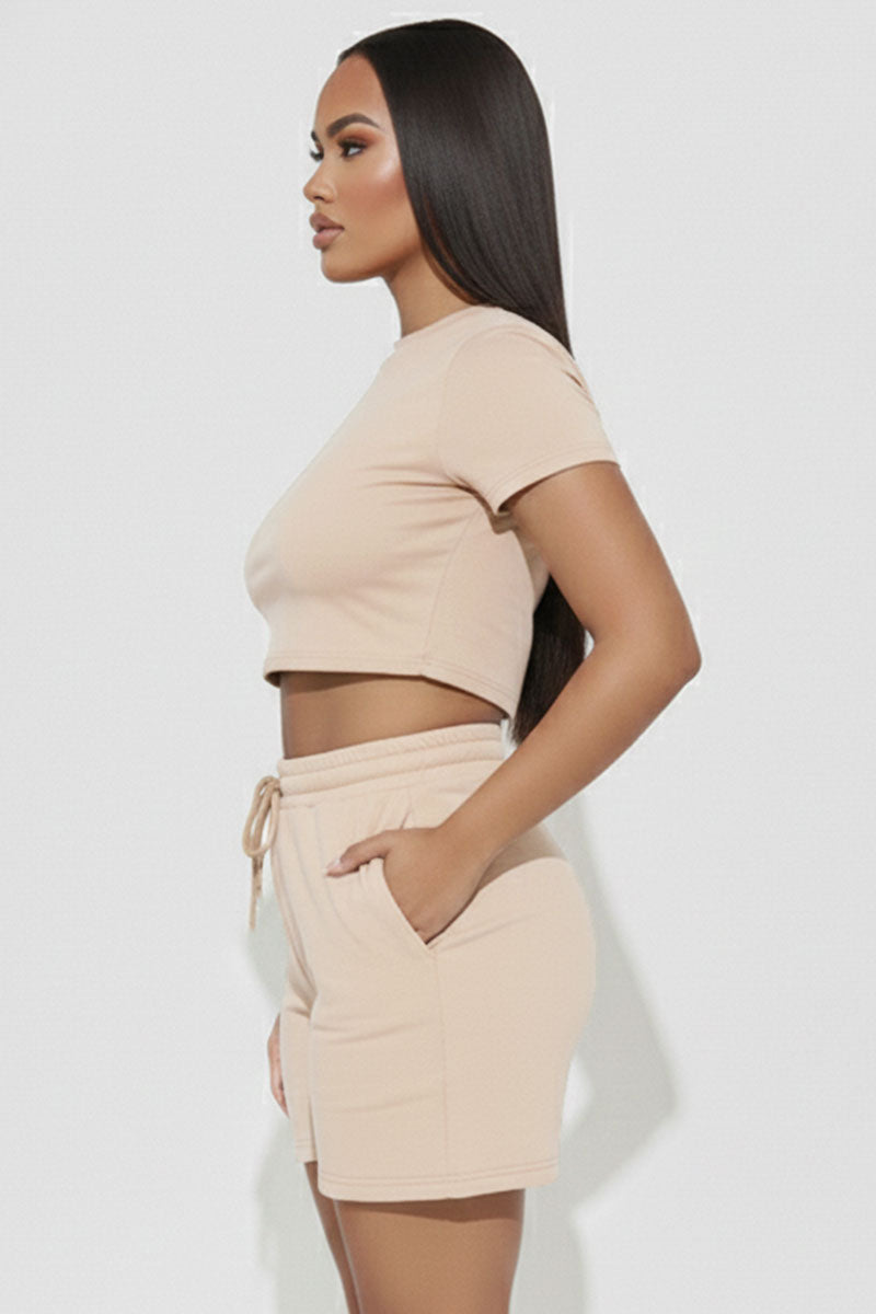 Fitted Crop Tee & Adjustable Drawstring Shorts Set
