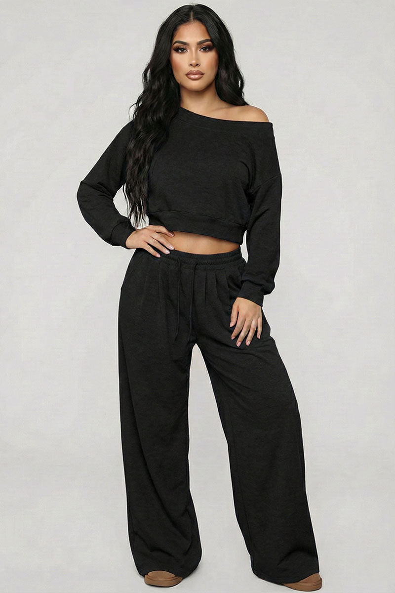 Effortless Ease French Terry Off-Shoulder Lounge Set
