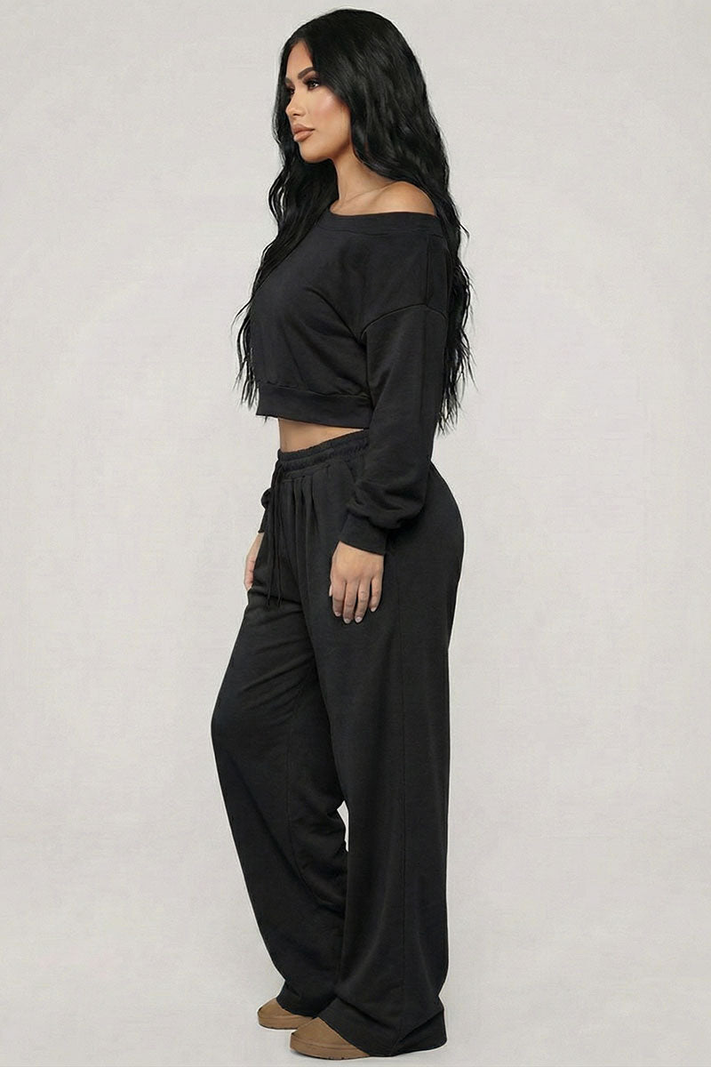 Effortless Ease French Terry Off-Shoulder Lounge Set