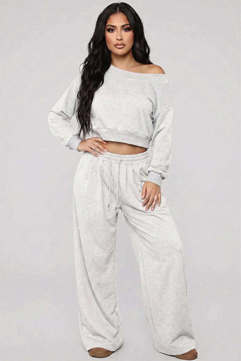 Effortless Ease French Terry Off-Shoulder Lounge Set
