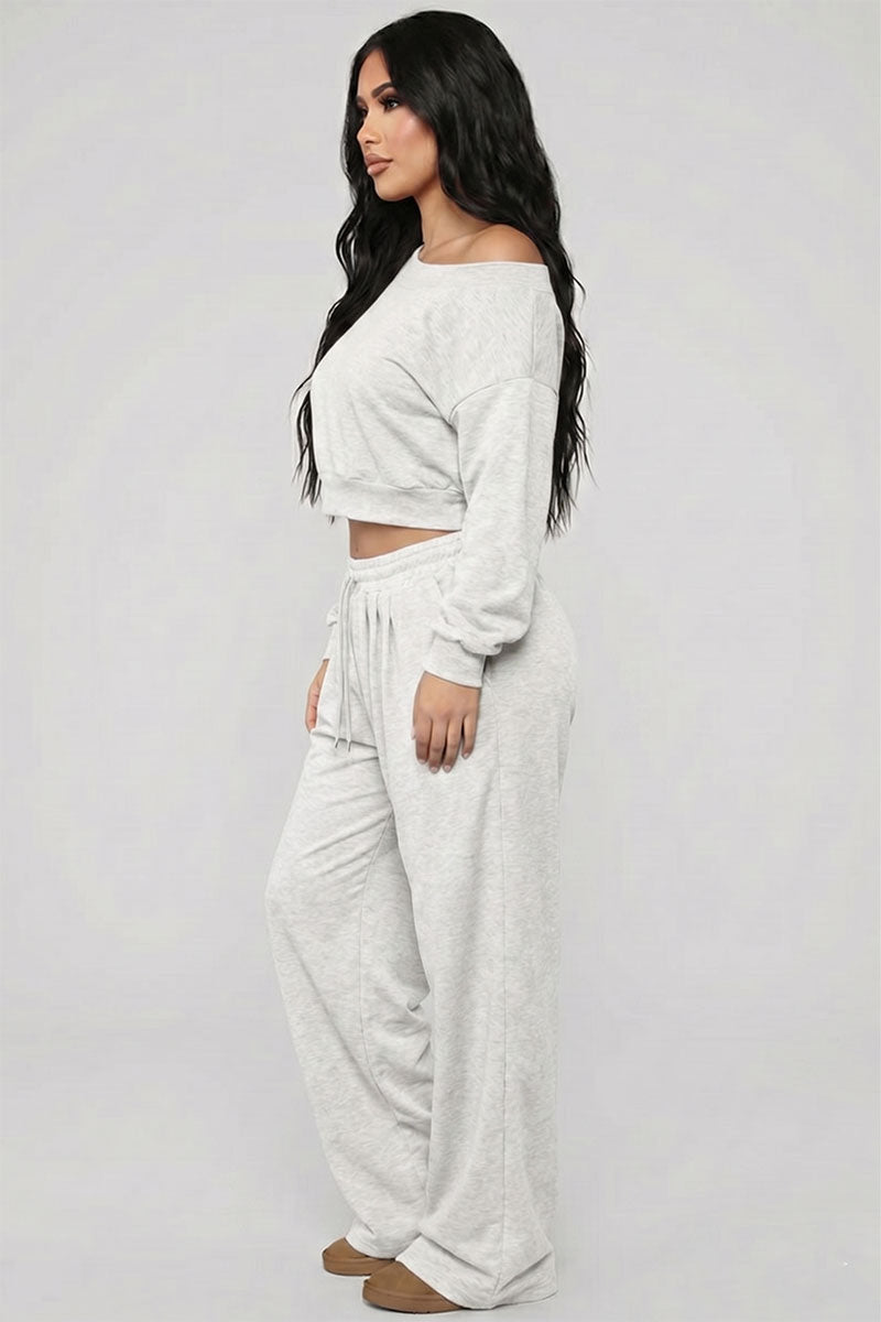 Effortless Ease French Terry Off-Shoulder Lounge Set