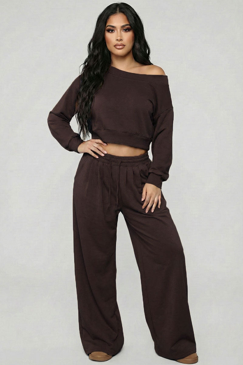 Effortless Ease French Terry Off-Shoulder Lounge Set