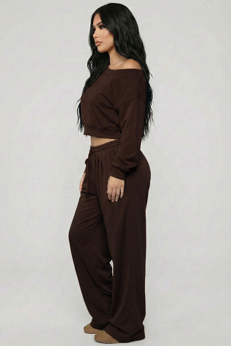 Effortless Ease French Terry Off-Shoulder Lounge Set