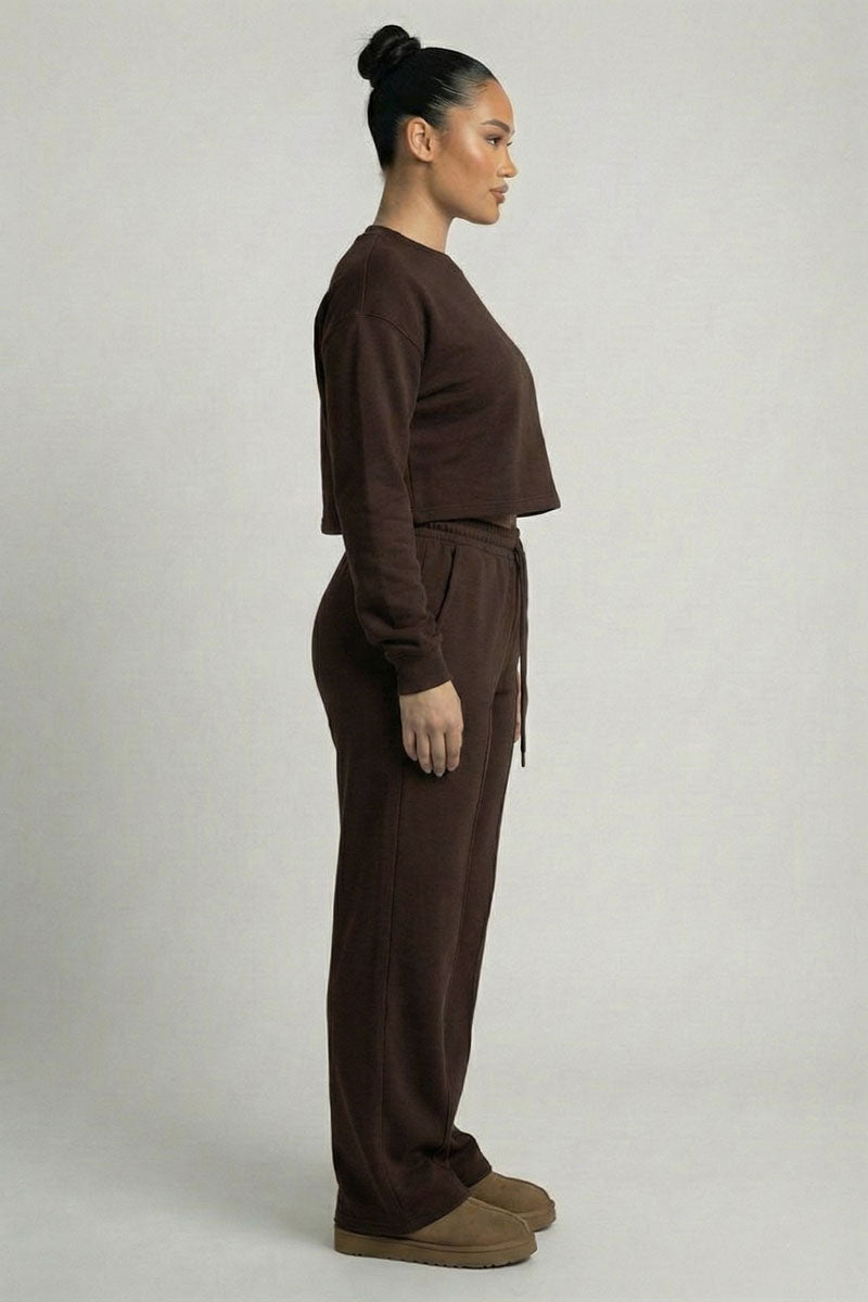 Essential Cropped Top and Seam Detail Patch Pocket Pants Two-Piece Set