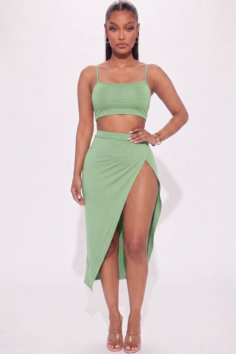 Crop Cami & Split Thigh Maxi Skirt Set