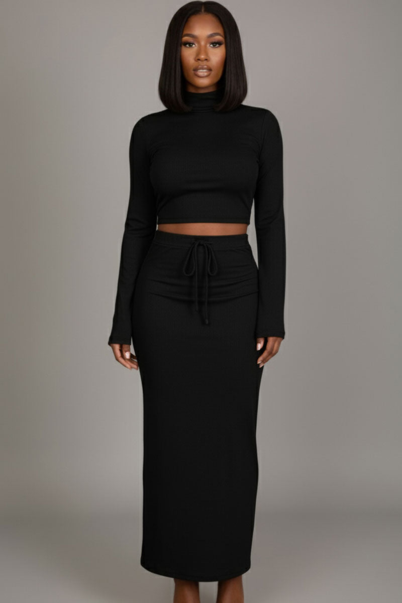 Mock Neck Bell Sleeve Crop Top & Maxi Skirt Set